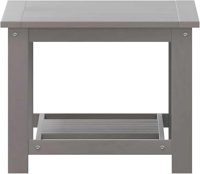 BizChair Two Tiered Commercial Grade Adirondack Coffee Table - Gray Finish Poly Resin Wood - All-Weather - Slatted Shelf Design