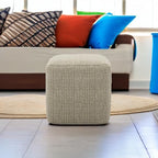 SIMPLIHOME Zelma Square Pouf – 18 inch Wide Upholstered PET Polyester Ottoman in Cream and Natural, Boho Indoor/Outdoor Footstool or Extra Seating for Living Room, Bedroom, or Patio, Assembled