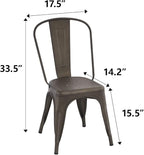 Nazhura Metal Dining Chair Farmhouse Tolix Style for Kitchen Dining Room Café Restaurant Bistro Patio, 18 Inch, Stackable, Waterproof Indoor/Outdoor (Sets of 4) (Steel Seat, Bronze)