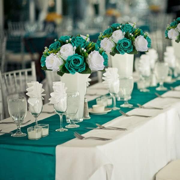 Artificial Flower Balls, Teal and White Silk Roses for Centerpieces