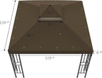 Sumfaller 10x10 FT Gazebo Replacement Canopy Top Cover Double Tiered Canopy Top Cover for Outdoor BBQ Roof Cover Grill Shelter (Dark Brown)