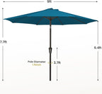 MEWAY 9ft Patio Umbrella Outdoor Table Umbrellas with Push Button Tilt and Crank, Market Umbrella 8 Sturdy Ribs for Deck, Garden, Pool and Backyard, Lake Blue