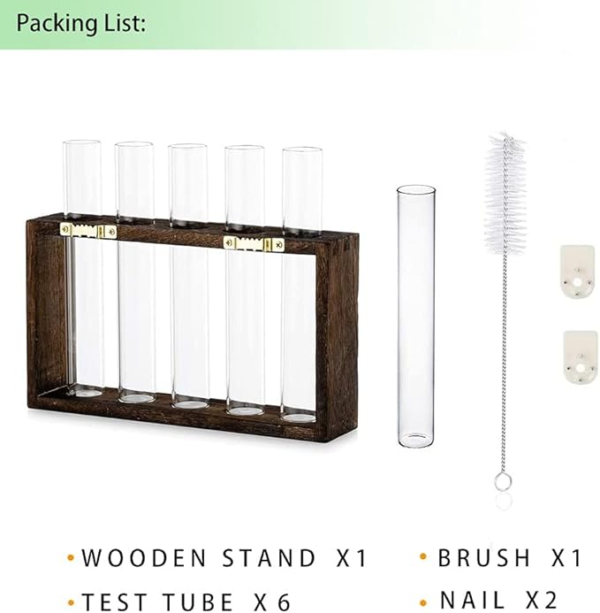 Terrarium Propagation Station with 5 Glass Test Tubes, Brown Wood Stand