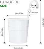 KINGLAKE Flower Pots,10 Pcs Metal Iron Hanging Flower Plant Pots Balcony Garden Plant Planter Baskets Fence Bucket Pot 4'' Flower Holders with Detachable Hook White
