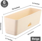 6 Pack Rectangle Planter 16x4.4 Inch Window Boxes Planters Rectangular Large Window Sill Planters Indoor Self Watering Plant Pots with Drainage Holes and Saucers Succulent Herb Flower Pots, Beige