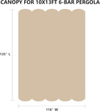 Pergola Shade Cover Replacement Canopy Top Compatible with 10 X 13 ft 6-Bar Pergola Frames - Beige (Canopy Size 116" W x 135" L, Canopy Top Only)