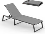 Aluminum Chaise Lounge Chair Outdoor, Foldable & No Assembly Pool Lounge Chairs 5-Position Recliner for Outside Poolside, Fully Grounded Legs Patio Sun Lounger for Pool, Beach, Yard, Dark Grey