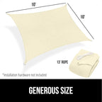 GORILLA GRIP Heavy Duty Sun Shade, UV Protection Fade Tear and Rust Resistant Rectangle Sunshade Canopy, Curved Edges Blocks Sunlight, Breathable Sail, Outdoor Patio, Lawn Garden 10x10 FT Butter Cream