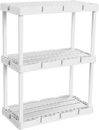 Gracious Living 2 Pack Light Duty Storage Shelves, Knect-A-Shelf 3-Shelf Ventilated Shelving Rack Organizer for Home, Garage, Basement, Laundry, White