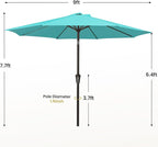 MEWAY 9ft Patio Umbrella Outdoor Table Umbrellas with Push Button Tilt and Crank, Market Umbrella 8 Sturdy Ribs for Deck, Garden, Pool and Backyard, Teal