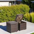 RELAX4LIFE Wicker Outdoor Storage Ottoman, 2-Piece Rattan Footstool w/Removable Cushion, Multipurpose Footrest Stool Side Table Additional Seating, Set of 2 Outdoor Ottomans for Patio Deck (Grey)