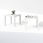 Furinno Classic Coffee Table Set of 2, Square Modern Coffee Table with Triple Thick Tabletop, Side Table with 4 Legs, for Living Room, Bedroom, Home Office, White