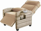 Towallmark Adjustable Rattan Recliner Chair, Patio Lounge Chairs with Cushion, Outdoor Porch Chaise with Flip Up Side Table & Footrest for Porch, Outside Balcony, Deck