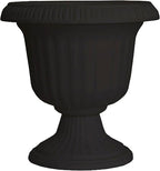 Southern Patio Large 14 Inch Outdoor Garden Lightweight Utopian Urn Planter with UV-Coated Finish for Entryways, Walkways, and More, Black (2 Pack)