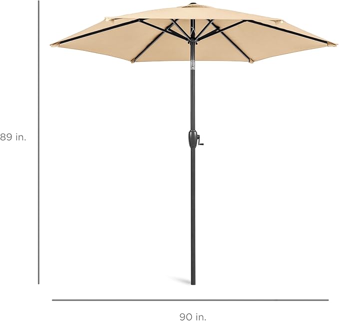 Best Choice Products 7.5ft Heavy-Duty Round Outdoor Market Table Patio Umbrella w/Steel Pole, Push Button Tilt, Easy Crank Lift - Sand