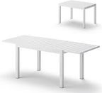 All-Aluminum Expandable Outdoor Patio Dining Table for 4-8 Person, All-Weather Rectangular Outdoor Table(48"-79") with Smooth Cilde Rails & Secure Locking Handle for Garden, Indoor, White