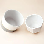 LA Jolie Muse White Ceramic Flower Pot Garden Planters 6.7 Inch Pack 2 Indoor Plant Containers with Gold and Grey Detailing