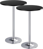 Furmax Bistro Pub Table Round Bar Height Cocktail Table for Home Bar, Small Round Bar Tables for Party, Dining Room, Living Room and Wedding, Metal Base MDF Top Obsidian, 40.6 Inch Height (2, Black-2)