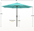 MEWAY 9ft Patio Umbrella Outdoor Table Umbrellas with Push Button Tilt and Crank, Market Umbrella 8 Sturdy Ribs for Deck, Garden, Pool and Backyard, Turquoise