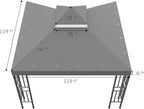 Sumfaller 10x10 FT Gazebo Replacement Canopy Top Cover Double Tiered Canopy Top Cover for Outdoor BBQ Roof Cover Grill Shelter (Grey)