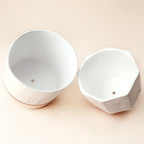 LA JOLIE MUSE White Ceramic Flower Pots - 6.7 + 5.4 Inch Indoor Planters, Plant Containers in a Marble Ink Pattern with Rose Gold and Pink Detailing