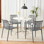 Patio Dining Chairs Set of 4, All-Weather Outdoor and Indoor Stackable Chairs with Curved Back, Waterproof for Patio, Deck, Porch, Backyard, Restaurant & Cafe Use, Grey