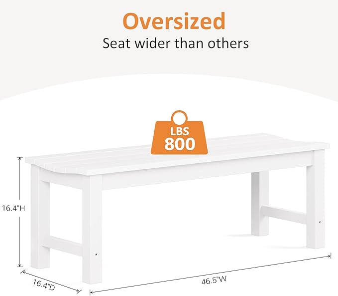 Outdoor Bench, 2-Person Patio Backless Bench Holds up to 800lbs, Weatherproof Garden Bench That Never Rot and Fade, Suit for Backyard, Porch, Patio, Deck and Entryway (White)