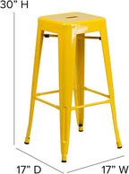 Backless Bar Stool, 30" High Yellow Metal Indoor-Outdoor Square Seat