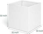 White Steel Planter Square Outdoor Planters Galvanized Steel Planter Box Indoor 32 Inch Metal Large Planters Cube Heavy Duty Flower Pot Modern Commercial Residential for Trees Patio Yard Garden