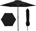 JEAREY 7.5FT Patio Umbrella Market Table Umbrella with 6 Sturdy Ribs, Push Button Tilt/Crank Outdoor Umbrella for Garden, Deck, Backyard, Pool, Black