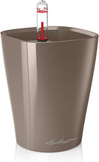 Lechuza MINI-DELTINI Shiny Taupe High Gloss, Self-Watering Small Indoor Planter, H5.1 L3.9 W3.9 in