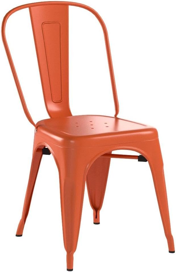 Set of 4 Metal Dining Chairs, Orange