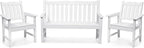 Stoog 3-Piece All-Weather Outdoor Bench & Chairs Set, Include 2 Garden Chairs and 1 Garden Bench, for Porch, Backyard, Lawn, Pool and Deck, White