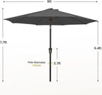 MEWAY 9ft Patio Umbrella Outdoor Table Umbrellas with Push Button Tilt and Crank, Market Umbrella 8 Sturdy Ribs for Deck, Garden, Pool and Backyard, Gray