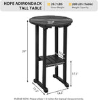 Black Round HDPE Bar Table, 39-Inch Counter Height for Patio and Deck