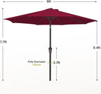 MEWAY 9ft Patio Umbrella Outdoor Table Umbrellas with Push Button Tilt and Crank, Market Umbrella 8 Sturdy Ribs for Deck, Garden, Pool and Backyard, Dark Red