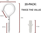 20 Pack Q Hanger Hooks with Safety Buckle, Rustproof Screw Hooks for Hanging String Lights, Bird Feeder, Plants, Wind Chimes & Holiday Decorations, Holds Up to 40 lbs（2.2" White Vinyl Coated ）