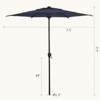 Abba Patio 7.5FT Lyon Outdoor Patio Umbrella Outdoor Table Umbrella with Push Button Tilt and Crank Market Umbrella 6 Sturdy Ribs UV Protection Waterproof for Garden Deck Backyard Pool, Navy Blue