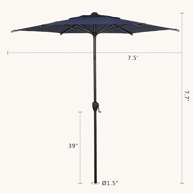 Abba Patio 7.5FT Lyon Outdoor Patio Umbrella Outdoor Table Umbrella with Push Button Tilt and Crank Market Umbrella 6 Sturdy Ribs UV Protection Waterproof for Garden Deck Backyard Pool, Navy Blue
