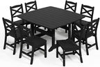 Outdoor Dining Set, HDPE 9-Piece Patio Table and Chairs Set, All-Weather Outdoor Dining Table Set for 8 with Umbrella Hole, Durable Patio Furniture Set with Chairs,Black