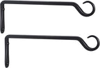 2 Pack Premium Forged Wall Hook, Sturdy Hanging Plant Bracket, Elegant Hook for Bird Feeders, Planters, Lanterns, Wind Chimes Indoor Outdoor, Upgrade Black, 12 Inch