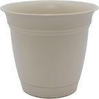 The HC Companies Eclipse Round Planter with Saucer - Outdoor & Indoor Plant Pot with Drainage Holes - Lightweight, UV-Resistant Plastic Pots for Plants, Flowers & Herbs (16" Cottage Stone, Pack of 1)