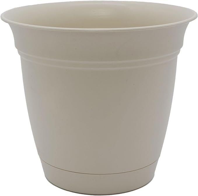 The HC Companies Eclipse Round Planter with Saucer - Outdoor & Indoor Plant Pot with Drainage Holes - Lightweight, UV-Resistant Plastic Pots for Plants, Flowers & Herbs (8" Cottage Stone, Pack of 1)
