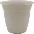 The HC Companies Eclipse Round Planter with Saucer - Outdoor & Indoor Plant Pot with Drainage Holes - Lightweight, UV-Resistant Plastic Pots for Plants, Flowers & Herbs (8" Cottage Stone, Pack of 1)