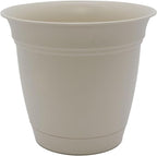 The HC Companies Eclipse Round Planter with Saucer - Outdoor & Indoor Plant Pot with Drainage Holes - Lightweight, UV-Resistant Plastic Pots for Plants, Flowers & Herbs (8" Cottage Stone, Pack of 1)