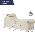 ijuicy Sleek Chaise Lounge Chair for Yoga/Exercise, Indoor Lounger with Headrest, Waist Cushion, Movable Footrest, Side Pockets, Non-Slip Bottom - High Density Sponge, Beige
