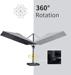 PURPLE LEAF 10' X 13' Patio Umbrella with Base Outdoor Cantilever Rectangle Offset Umbrella with 360-degree Rotation for Garden Deck Pool Patio Light Grey
