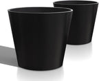 Wide Planters for Outdoor Plants, Extra Large Indoor Flower Pots for Garden, Front Porch, Patio - Round Resin Planter Set of 2 (Black, 20 inch - 2 Pack)