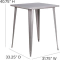 Bar Table with 31.5-Inch Square Top, Silver Finish, Indoor-Outdoor Use