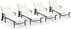 Ciokea Outdoor Lounge Chair with Pillow Set of 4, 5-Position Chaise Lounge with Wheels & Armrests, 400 lbs Heavy Duty Aluminum Pool Lounge Chairs, for Beach, Deck, Poolside & Backyard, White